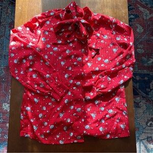 Vtg 70/80s Country Sophisticates Pendleton Red Pussybow Floral Tie Blouse Shirt